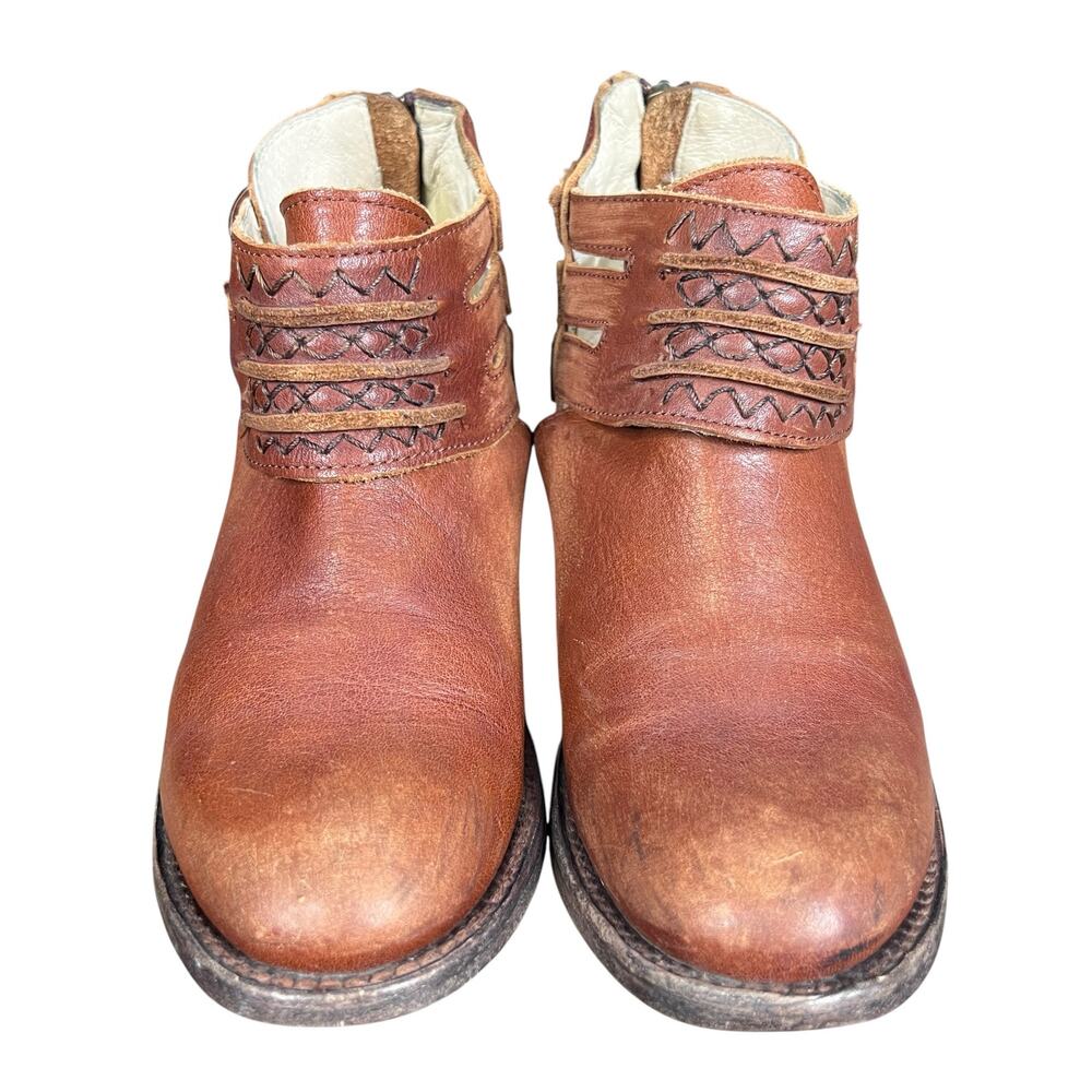 Freebird by Steven Slay Brown Distressed Leather Strappy Cutout Booties Size 8 - Picture 7 of 11